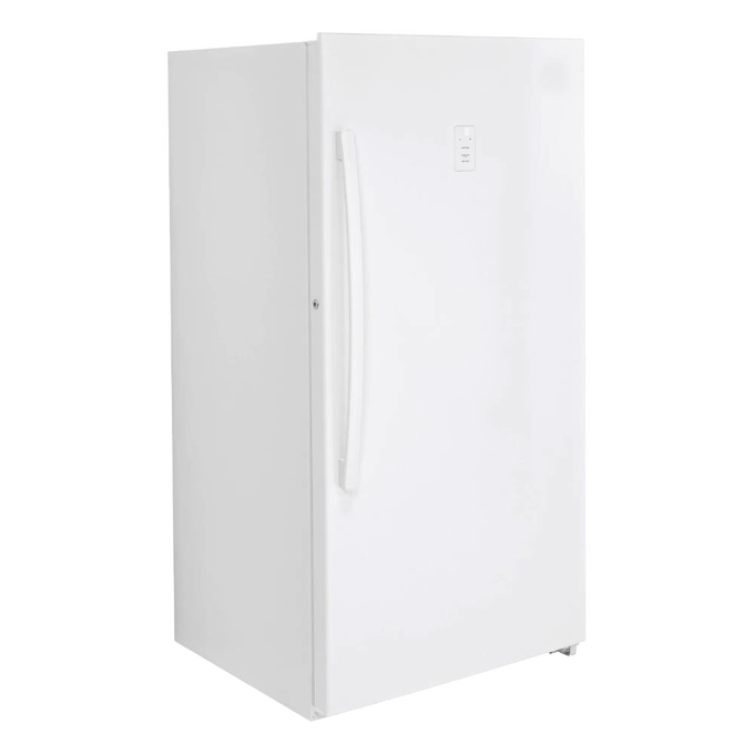 White upright gas freezer with single door, ergonomic handle, and simple temperature panel, handcrafted in the USA, featured in Appliances, Amish Made, and USA Made collections.