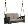 Handcrafted Amish made 6 ft porch swing with soft beige cushions, durable black painted cypress, suspended by sturdy rope, perfect for Home & Decor, Outdoor Furniture, USA Made collections.