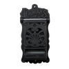 Black handcrafted vintage-style metal matchbox holder with ornate decorative design and Lehman's branding, made in USA, ideal for Home & Decor and Household Helpers collections.