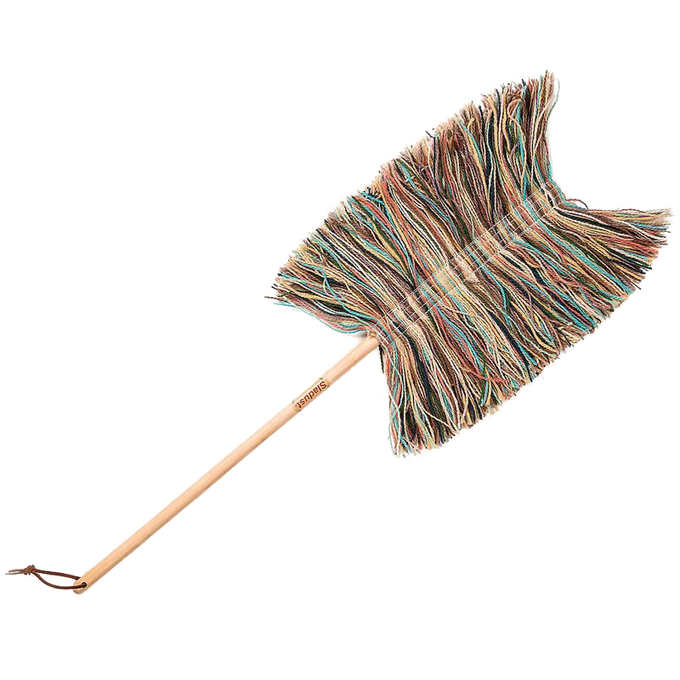 Handcrafted wool duster with a detachable head and wooden handle, designed for effective dust removal without chemicals, featured in Home & Decor, Kitchen & Food, and USA Made collections.