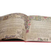 Open pages of a hardcover book featuring detailed vintage-style illustrations and ornate floral borders, part of a festive holiday and children's book collection.