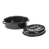 Handcrafted classic graniteware roaster in black enamel-on-steel with matching lid featuring self-basting dimples, ideal for Kitchen & Food, Cookware, Pots and Pans, and Best Sellers collections.