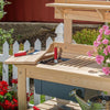 Handcrafted Amish-made cypress wood outdoor potting table with smooth unfinished surface, rubbermaid tote, and garden tools, part of Farm, Garden & Tool, Garden Accessories, USA Made, Amish Made, and Best Sellers collections.