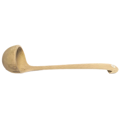 Handcrafted wooden dipper carved from beech wood with a long handle and deep scoop, ideal for serving, featured in Kitchen & Food, Storage and Serving, and Best Sellers collections.