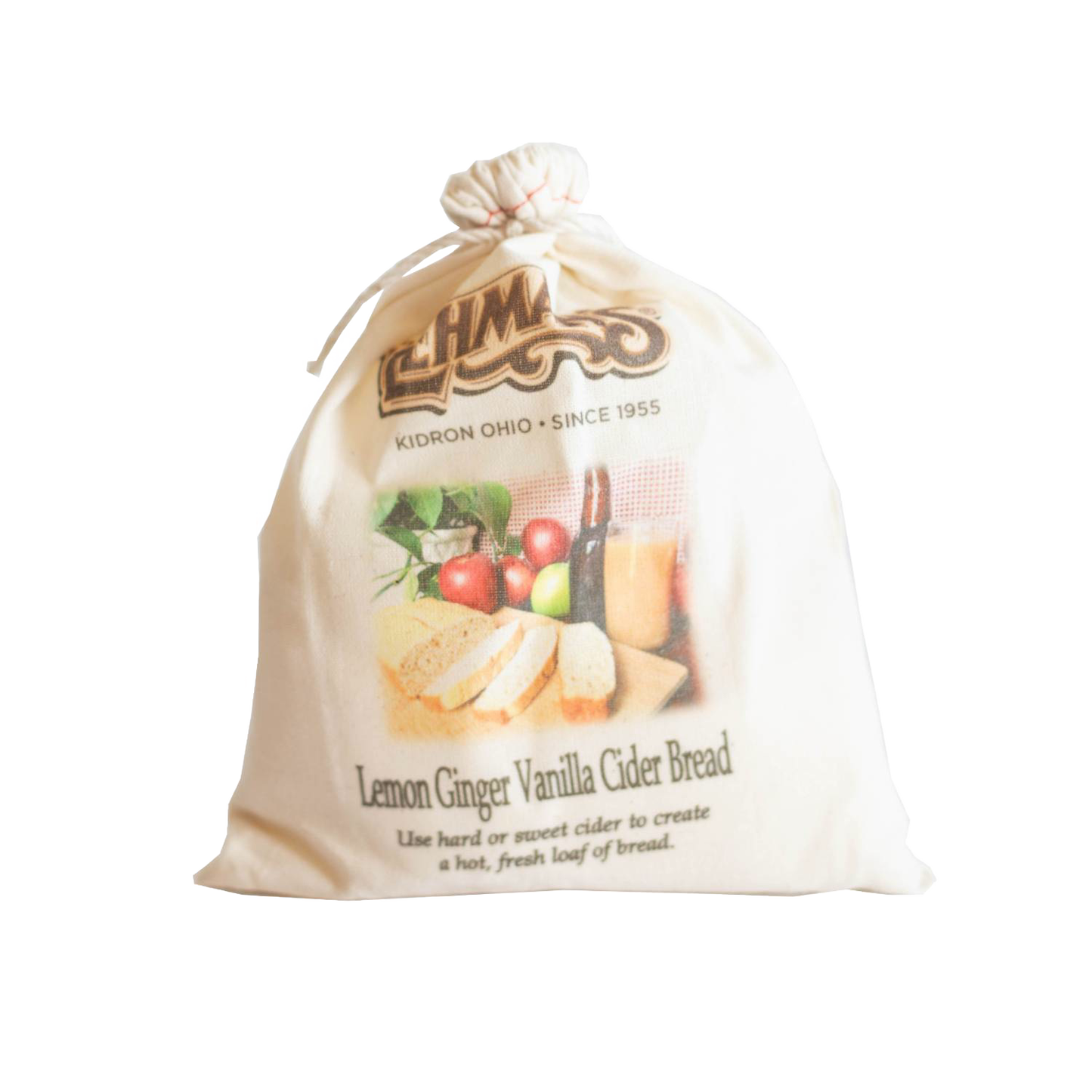 Natural fabric drawstring bag containing handcrafted lemon ginger vanilla cider bread mix with rustic design, perfect for Kitchen & Food, Pantry, Dry Goods and Mixes, Best Sellers, and Promo Eligible collections.