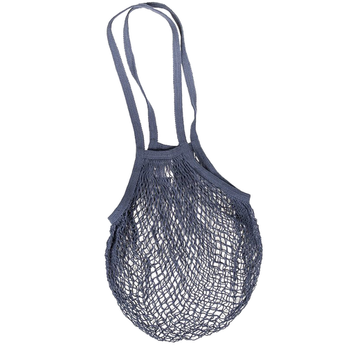 Dark gray reusable cotton string bag with shoulder handles, stretchable and strong for versatile use, ideal for Kitchen & Food, Storage and Serving, Best Sellers, and Promo Eligible collections.