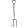 Heavy-duty carbon steel digging fork with a Supergrip handle and wooden grip section, designed for farm, garden, and lawncare tasks, ideal for digging and cultivating.