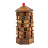 Handcrafted wooden brainteaser puzzle shaped like a multi-tiered pagoda tower with colorful beads, ideal for Toys, Games and Puzzles, Children's Toys, and Best Sellers collections.