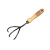 Handcrafted garden cultivator with three curved metal tines and smooth wooden handle, designed for digging and cultivating in Farm, Garden & Tool and Garden Accessories collections.