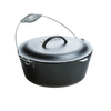 Pre-seasoned cast iron Dutch oven with spiral bail handle and self-basting lid, designed for even cooking and suitable for Kitchen & Food, Cookware, Cast Iron, USA Made, and Best Sellers collections.