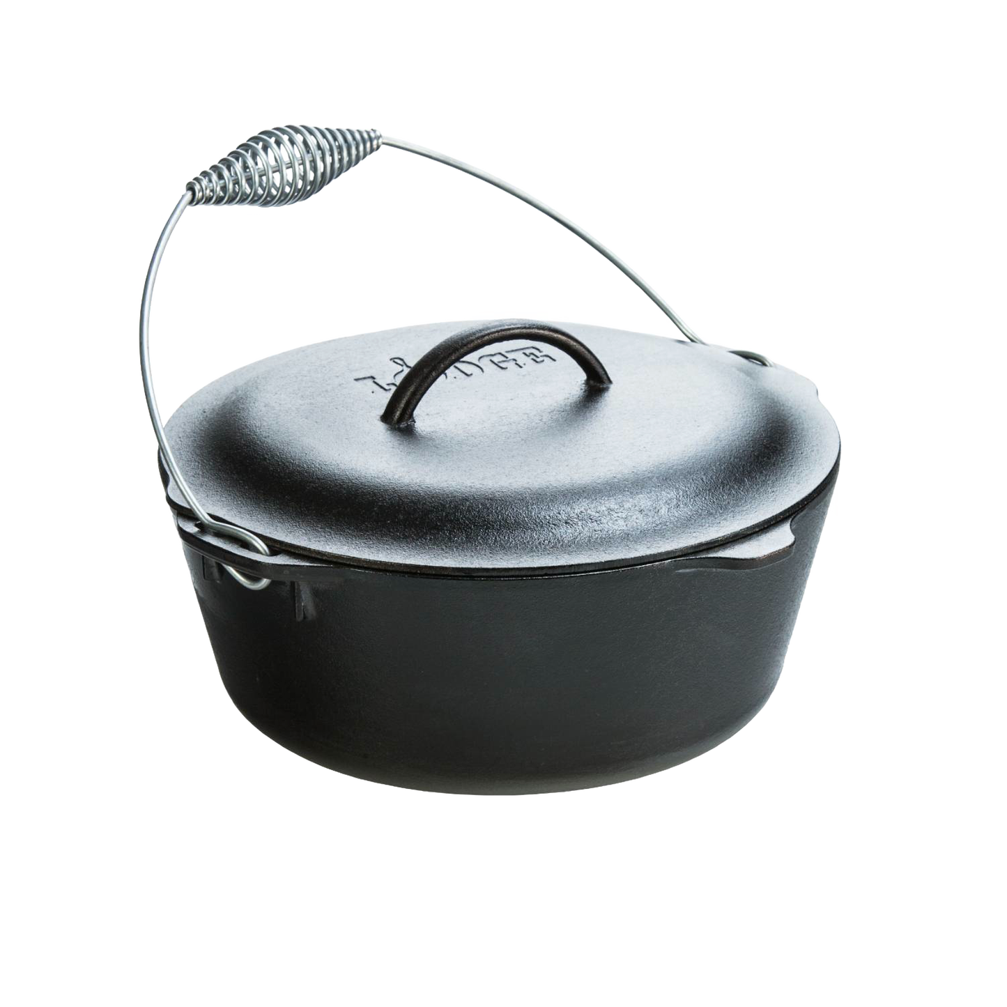 Pre-seasoned cast iron Dutch oven with spiral bail handle and self-basting lid, designed for even cooking and suitable for Kitchen & Food, Cookware, Cast Iron, USA Made, and Best Sellers collections.