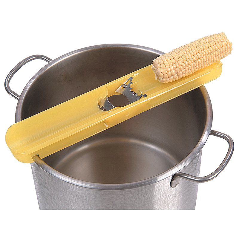 Handcrafted American corn cutter with bright yellow handle and sharp notched stainless steel blades, designed for quick corn removal, featured in Kitchen & Food and Food Prep collections.