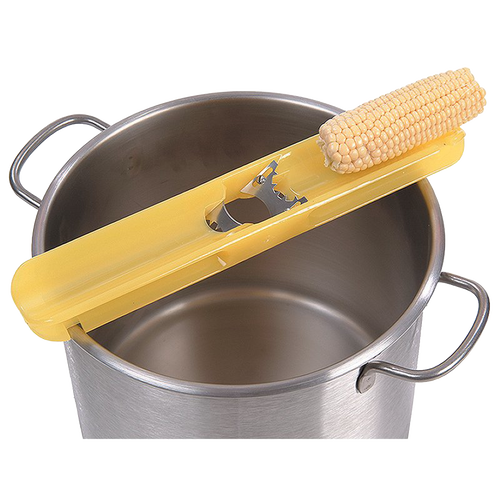 Handcrafted American corn cutter with bright yellow handle and sharp notched stainless steel blades, designed for quick corn removal, featured in Kitchen & Food and Food Prep collections.