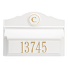 Elegant handcrafted white and gold wall-mount mailbox with personalized house number and monogram, made in USA, ideal for enhancing curb appeal in Home & Decor collections.