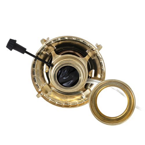 Handcrafted brass plated electrified burner with removable screw-on collar, 1-3/16" threaded base, and UL listed 6 ft. cord in clear gold, suitable for Lamps & Lighting and Electric Conversion collections.
