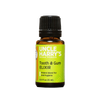 Amber glass bottle of Uncle Harry's Tooth and Gum Elixir with a green label, featuring a potent essential oil blend for oral hygiene, made in USA, ideal for Health & Wellness collections
