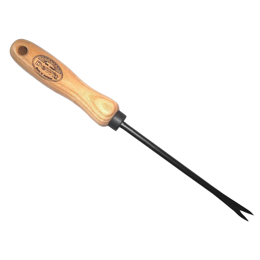 Handcrafted dandelion weeding tool with a super strong heavy duty ash wood handle and durable metal prongs, ideal for Farm, Garden & Tool, Digging and Cultivating collections.