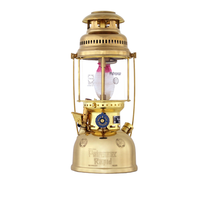 Classic brass lantern with glass globe and metal frame, featuring a vented crown and detailed fuel valve, part of Lamps & Lighting and Parts and Accessories collections.