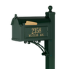 Handcrafted green and gold mailbox with matching post displaying house number and street name, made in USA, perfect for Home & Decor and Mailboxes and Address Signs collections.