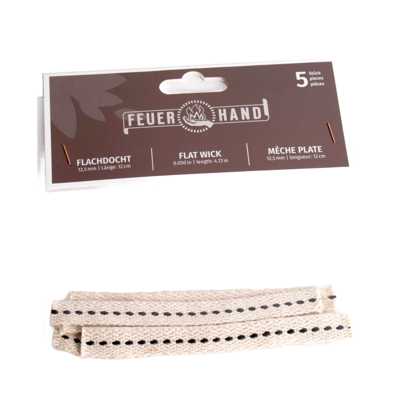 Pack of five handcrafted flat wicks with black center stitching, made from high-grade cotton for reliable fuel delivery in oil lamps, ideal for Farm, Garden & Tool and Emergency Supplies collections.