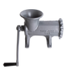 Gray metal meat grinder with hand crank and bolt-down mounting, featuring a tough Xylon non-stick coating, designed for professionals and included in Kitchen & Food and Specialty Equipment collections.