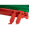 Handcrafted wooden interlocking toy logs in red and green, made in USA, designed for indoor play and creative children's building activities.