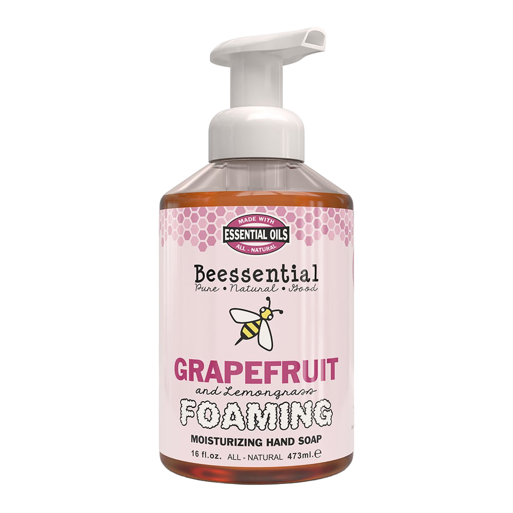 16 fl oz pump bottle of handcrafted foaming moisturizing hand soap in grapefruit and lemongrass scent, made in small batches in the USA, ideal for Health & Wellness, Soaps, USA Made, and Best Sellers collections
