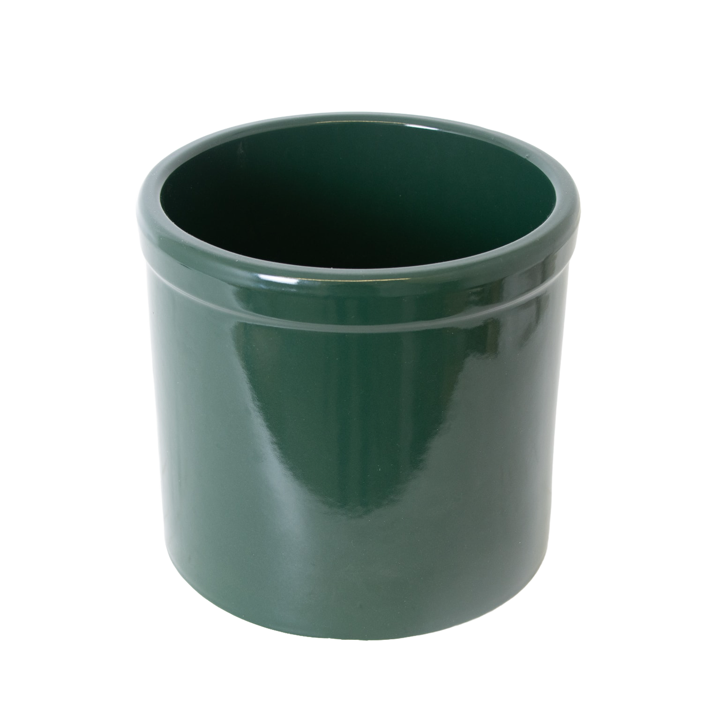 Handcrafted 2-gallon stoneware crock in deep green with a smooth, lead-free food-safe glaze, made in USA for fermenting, pickling, and kitchen use, featured in Kitchen & Food and Food Preservation collections.