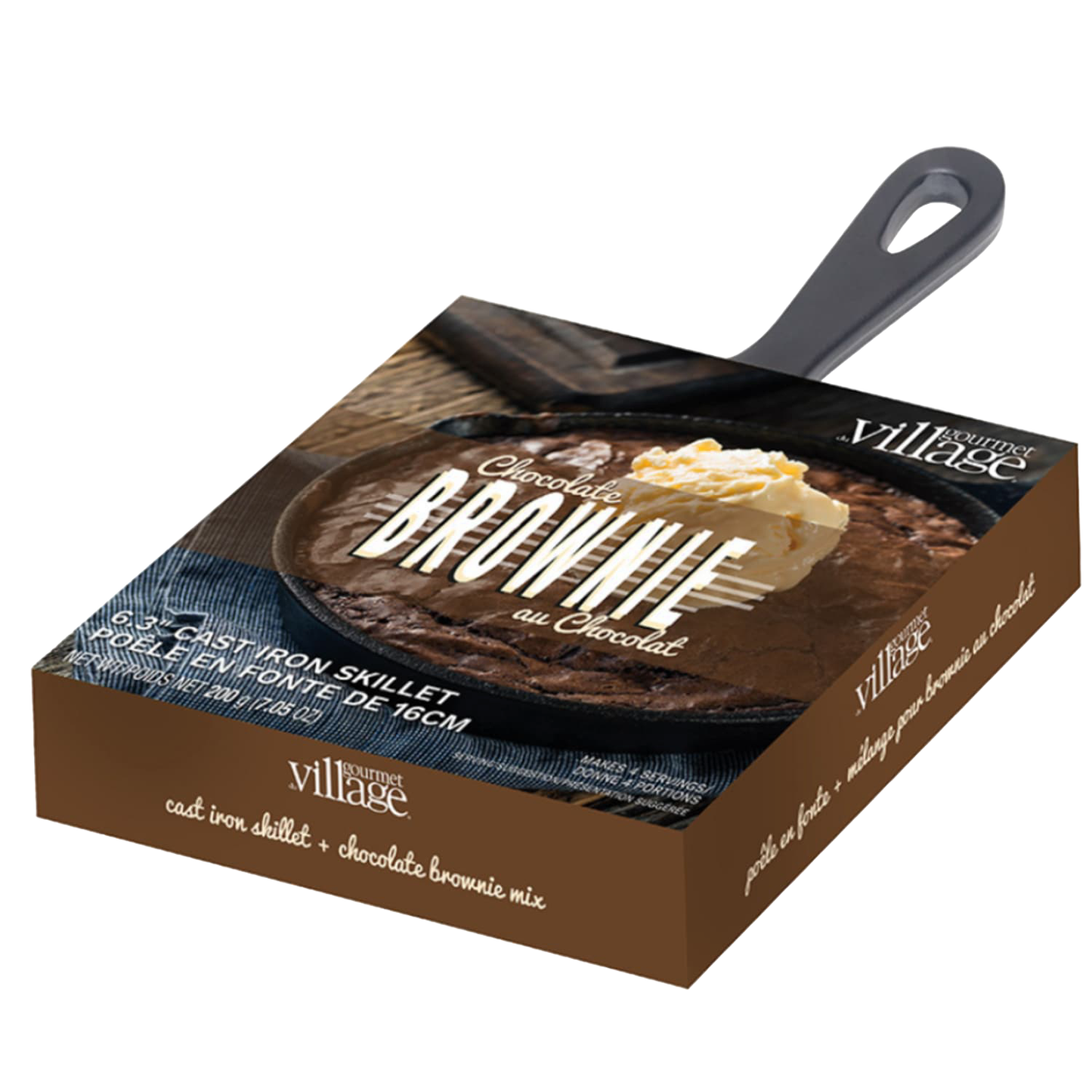 Chocolate brownie mix packaged with a 6-inch cast iron skillet, featuring a handcrafted dessert option from Kitchen & Food, Food, Dry Goods and Mixes, Best Sellers, Promo Eligible collections.