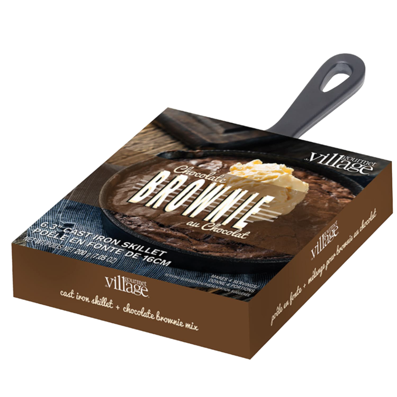 Chocolate brownie mix packaged with a 6-inch cast iron skillet, featuring a handcrafted dessert option from Kitchen & Food, Food, Dry Goods and Mixes, Best Sellers, Promo Eligible collections.