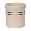 Handcrafted stoneware crock with natural finish and double blue stripes, made in USA, perfect for fermenting, kitchen storage, or decorative use in Food Preservation and Kitchen & Food collections.