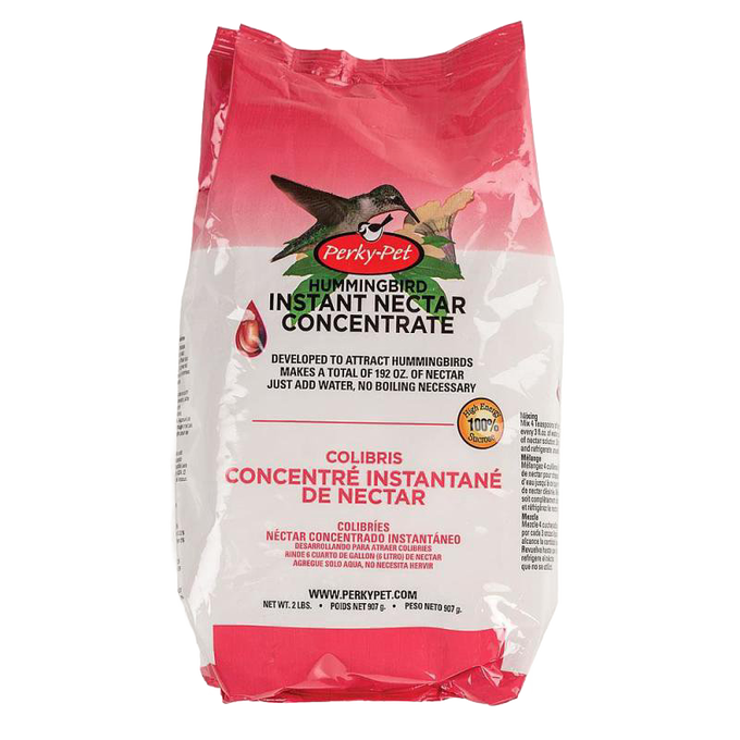 Bag of instant hummingbird nectar concentrate with red and white packaging, designed to attract hummingbirds, suitable for farm, garden, animal care, and best sellers collections.