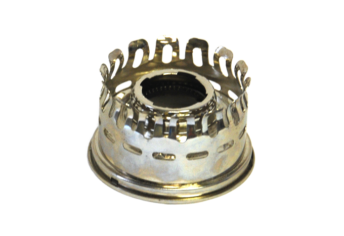 Polished metal oil lamp gallery without heel, designed for vintage-style burners, compatible with various Aladdin models since 1917, featured in Lamps & Lighting and Parts accessories.