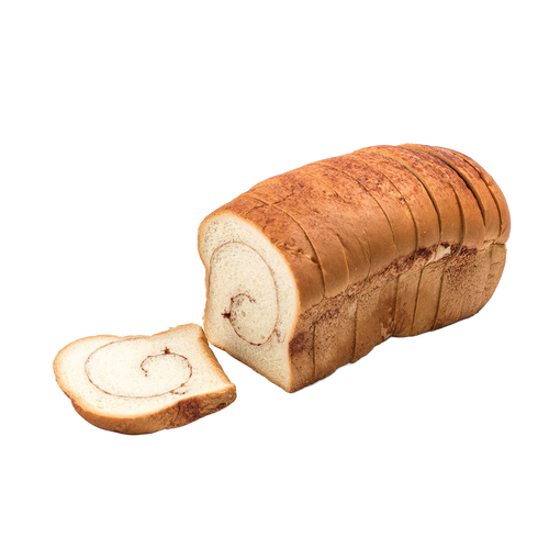 Sliced loaf of handcrafted cinnamon bread with a soft, buttery texture and spiral cinnamon filling, featured in Kitchen & Food, Snacks and Sweets, USA Made, and Best Sellers collections.