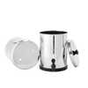Handcrafted compact stainless steel water filtration system with removable chambers and spigot, suitable for emergency supplies, appliances, and water treatment collections.