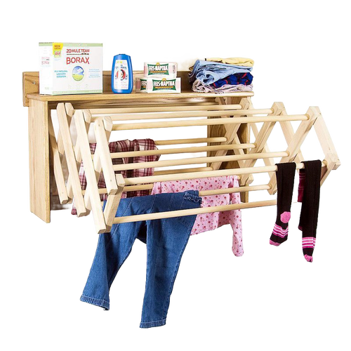 Handcrafted Amish made wooden accordion-style wall dryer with a convenient top shelf, perfect for laundry supplies and drying clothes in Home & Decor, Laundry Supplies, and USA Made collections.