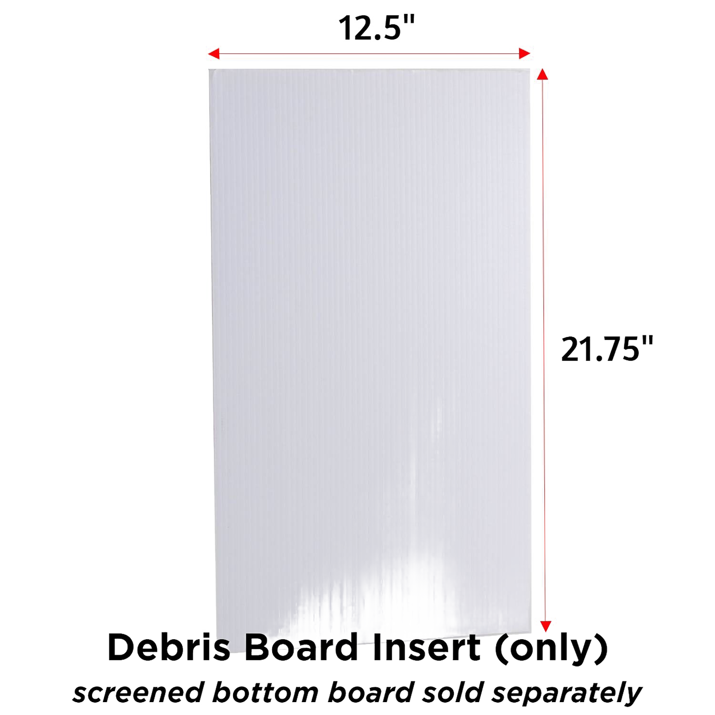 Handcrafted Amish-made coroplast debris board in white, designed to slide easily into an 8-frame screen base for monitoring mites, featured in Farm, Garden & Tool and Beekeeping Supplies collections.