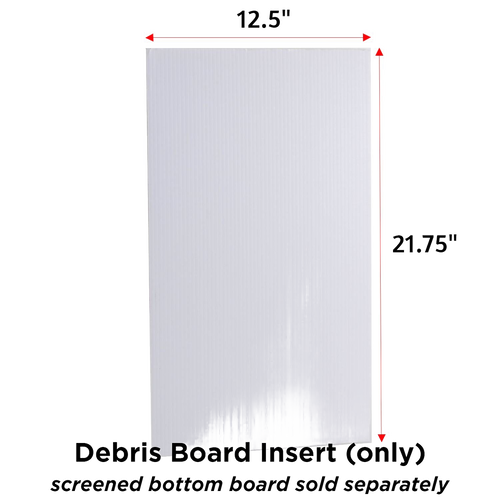 Handcrafted Amish-made coroplast debris board in white, designed to slide easily into an 8-frame screen base for monitoring mites, featured in Farm, Garden & Tool and Beekeeping Supplies collections.