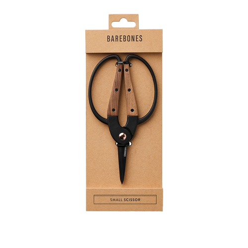 Small gardener’s scissors with heat-treated stainless steel blades and wide walnut handles featuring an ambidextrous grip, ideal for precise herb harvesting in Farm, Garden & Tool and Garden Accessories collections.