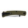 Slim folding knife with olive green handle, black reversible deep carry pocket clip, and dual thumbstuds, crafted in USA for Farm, Garden & Tool and Hand Tools collections.