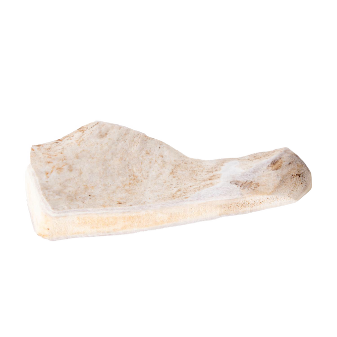 Natural split deer antler dog chew piece with smooth texture and neutral tones, crafted in the USA, featured in Pet Supplies, Home & Decor, and Best Sellers collections.
