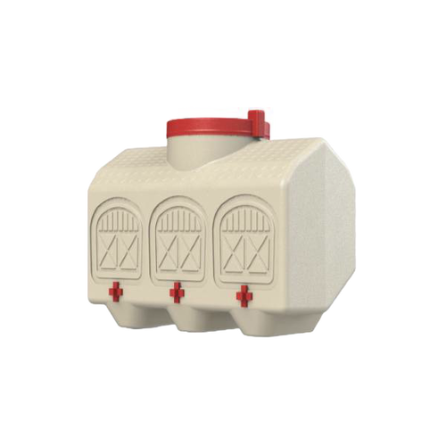 Beige high-capacity chicken waterer with red lid and three drinking ports, designed for farm and animal care, part of chicken accessories and best sellers collections.