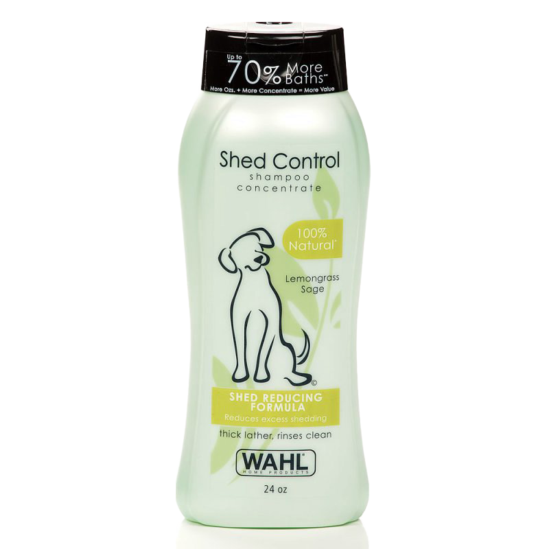 Bottle of natural shed control shampoo concentrate for dogs with lemongrass and sage scent, designed to reduce shedding and rinse clean, part of Grooming and Pet Supplies collections.