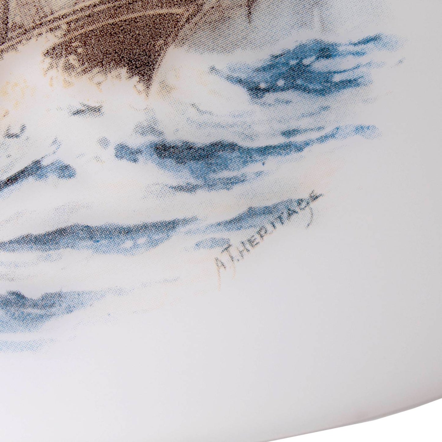 Close-up of a hand molded glass oil lamp shade featuring detailed blue and tan sailing ship artwork, ideal for Lamps & Lighting, Lamp Shades, Parts and Accessories, and Best Sellers collections.