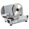 Electric deli slicer with corrosion-resistant steel and aluminum housing, featuring a rotary stainless steel blade, adjustable thickness control, and included food pusher, ideal for Kitchen & Food and Specialty Equipment collections.