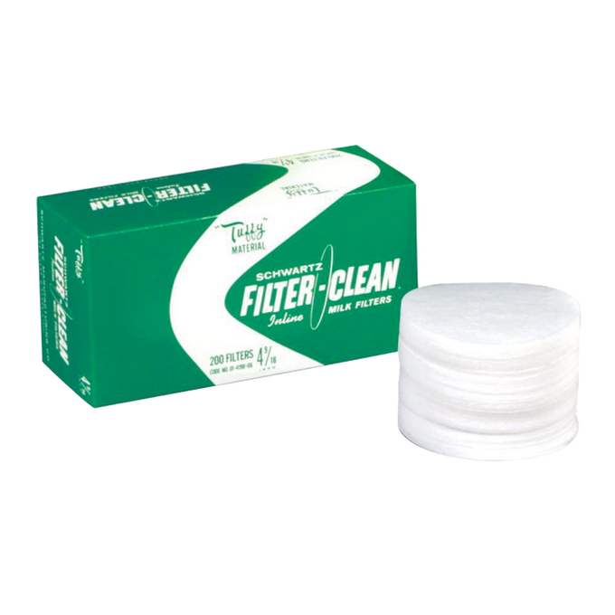 Stack of handcrafted white Fast-Flo filter disks next to green packaging, designed for efficient milk straining, featured in Farm, Garden & Tool and Animal Care collections.