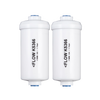 Two white water filter cartridges labeled with flow direction and model number, designed for use in water treatment systems, featured in Appliances and Emergency Supplies collections.