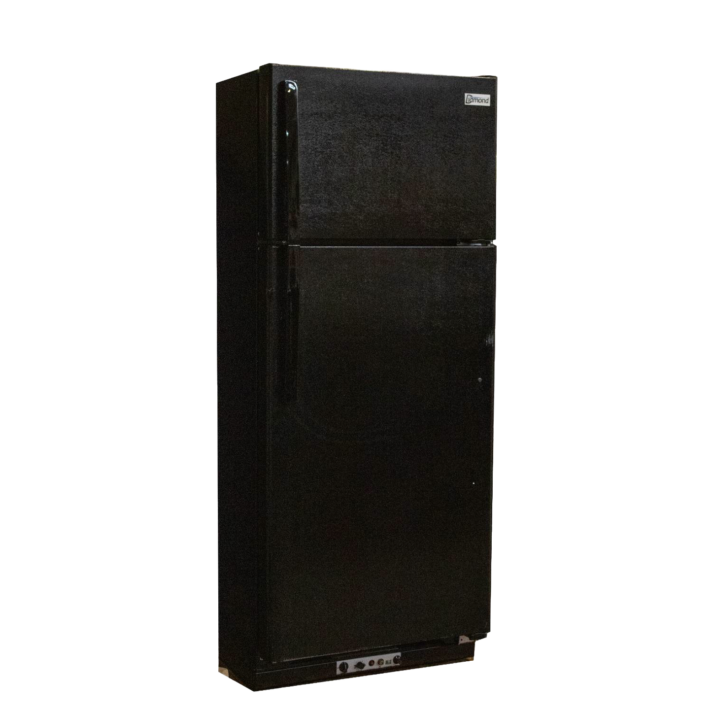 Tall black gas refrigerator with top freezer compartment, handcrafted and Amish made, featured in Appliances, Refrigerators and Freezers, Best Sellers, and All Stoves & Appliances collections.