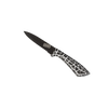 Small paring knife with a black stainless steel blade and a black-and-white patterned rubberized handle, ideal for food prep and kitchen tasks in Farm, Garden & Tool collections.