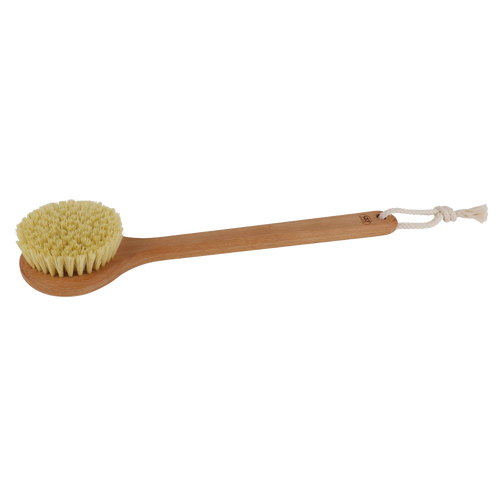 Handcrafted round bath brush with firm Tampico bristles and a smooth oiled beechwood handle with hanging loop, designed for invigorating exfoliation in Health & Wellness, Grooming and Personal Hygiene, Best Sellers, and Promo Eligible collections.